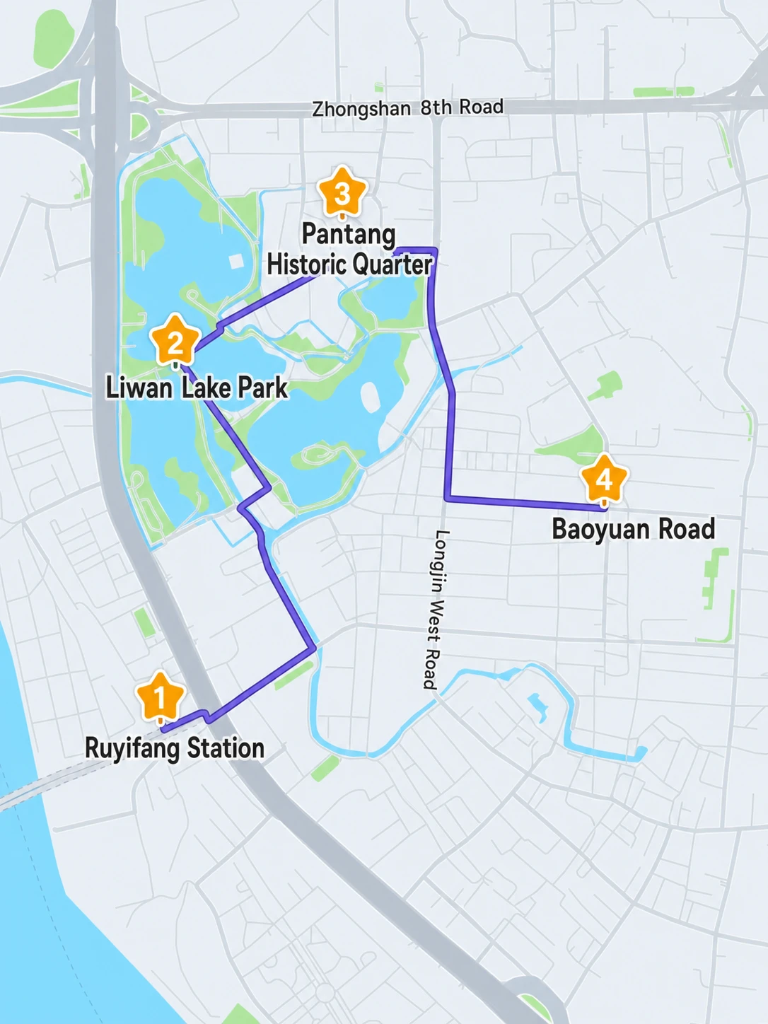 English route map for Liwan Lake and Pantang